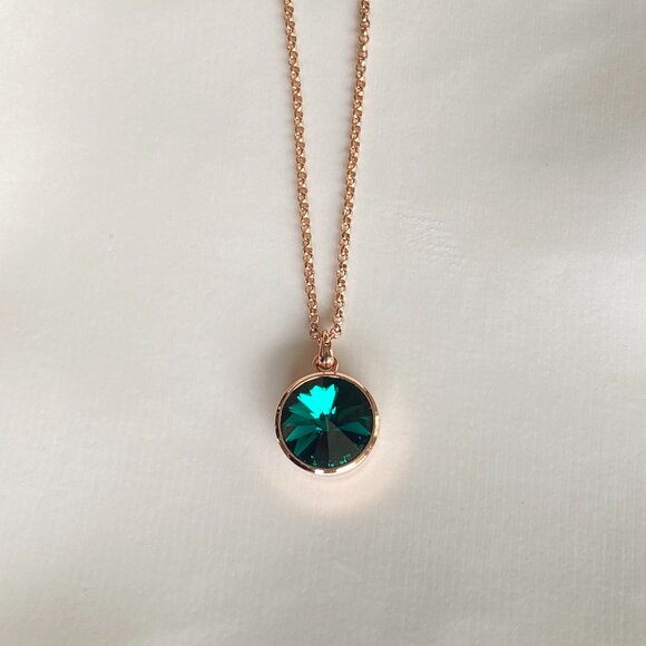 Butler Emerald Green Crystal Rose Gold Tone Necklace - Picture 4 of 9